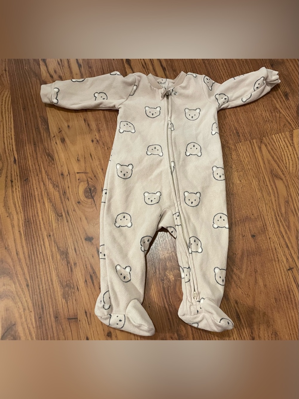 Carter's Cream Bear-Print Fleece Footed One-Piece
